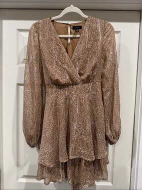 NWOT Jopna Brown leopard print Long-Sleeve Tiered Mini Dress